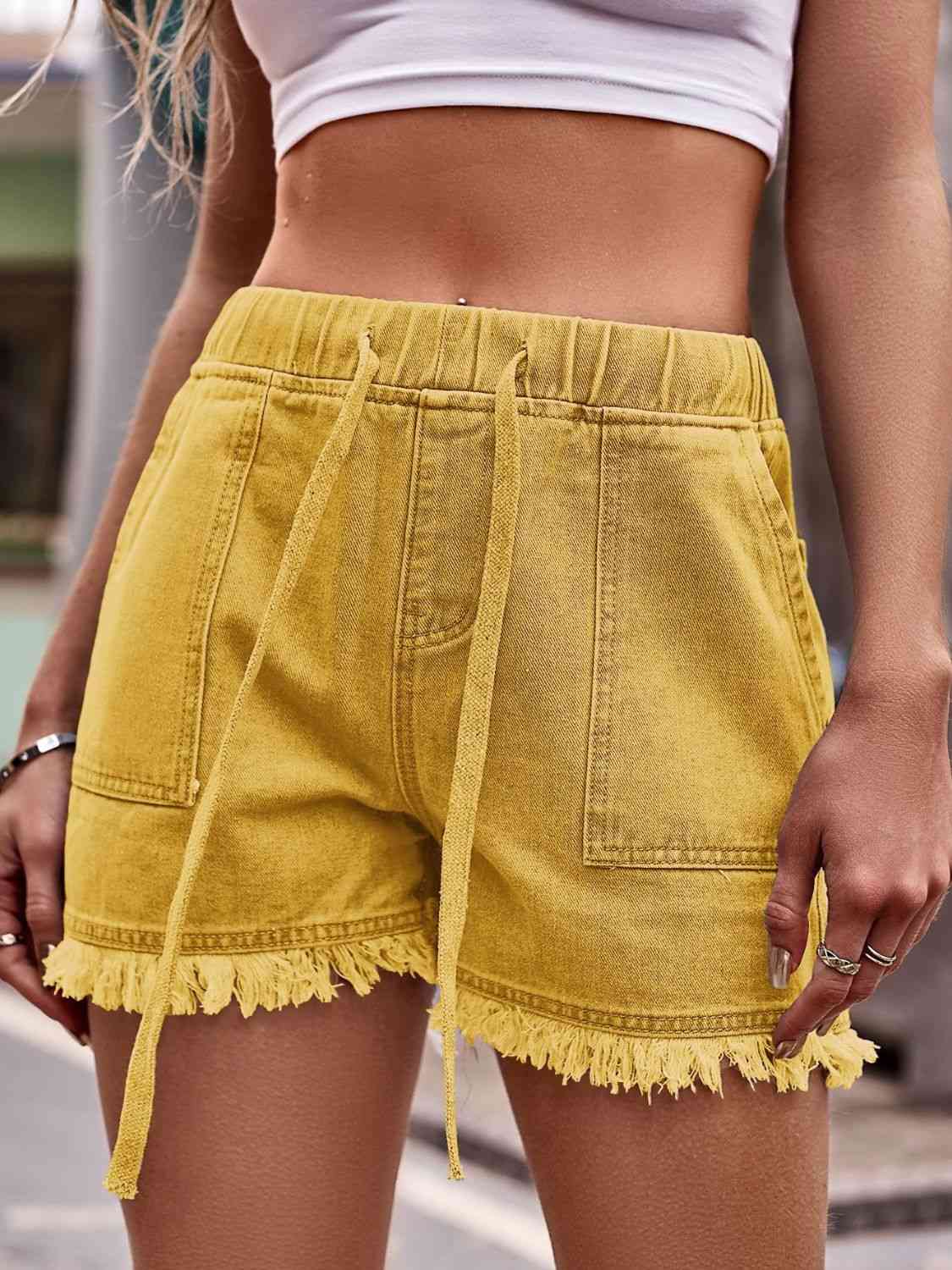 Drawstring Raw Hem Denim Shorts (12 Colors) shorts Krazy Heart Designs Boutique Honey S 