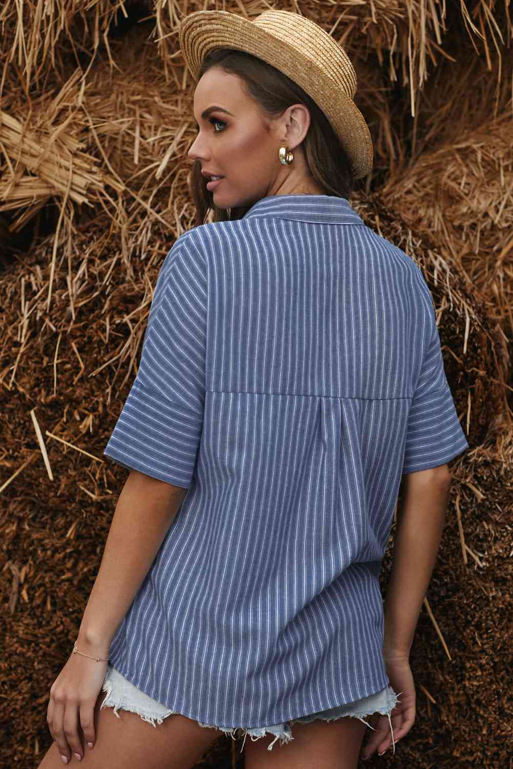 Striped Button-Front Half Sleeve Shirt (2 Colors)  Krazy Heart Designs Boutique   