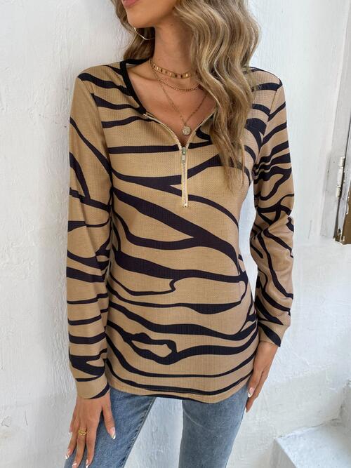 Printed Half Zip Long Sleeve Top (3 Colors) Shirts & Tops Krazy Heart Designs Boutique   