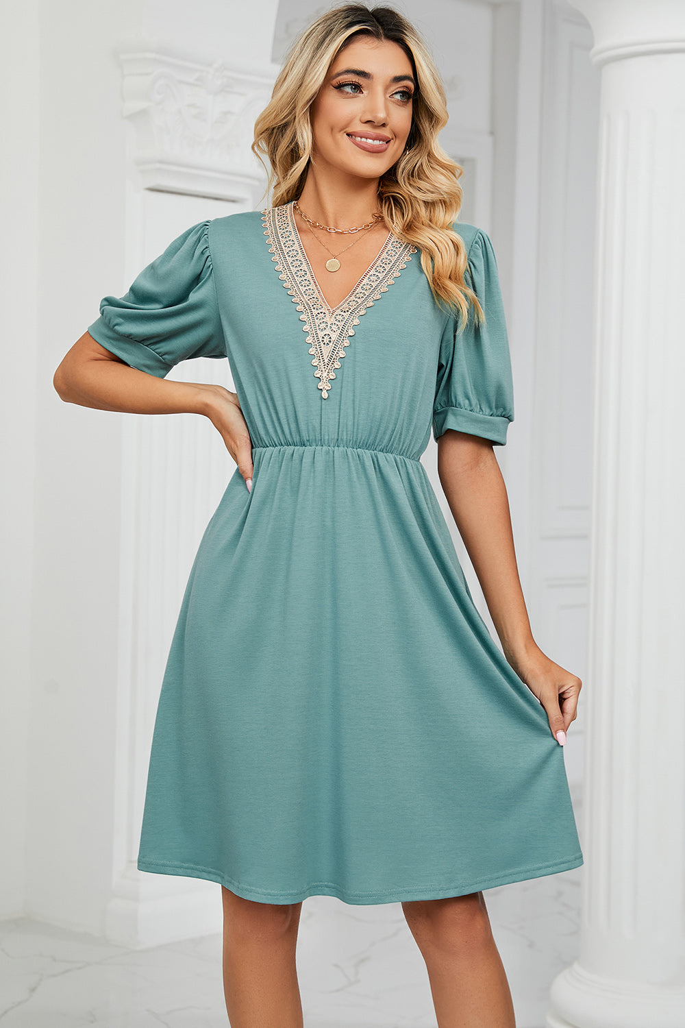 V-Neck Puff Sleeve Dress (8 Colors) Dress Krazy Heart Designs Boutique   