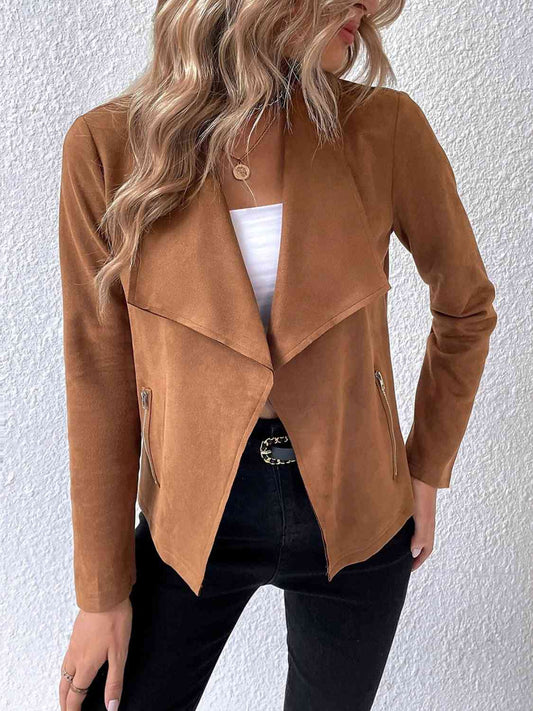 Collared Neck Long Sleeve Jacket (4 Colors)  Krazy Heart Designs Boutique Caramel S 