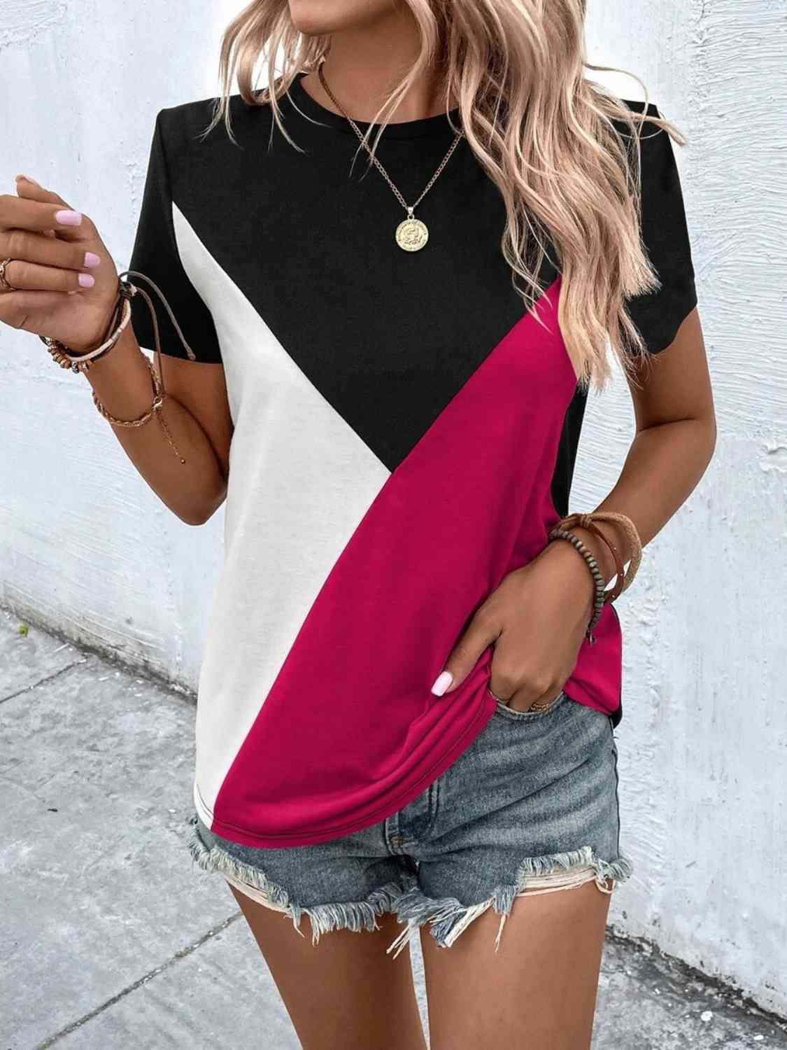 Trendy Color Block Blouse Shirts & Tops Krazy Heart Designs Boutique   