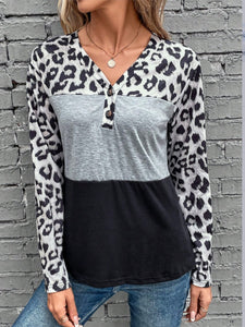 Leopard Print Color Block Long Sleeve Top  Krazy Heart Designs Boutique   