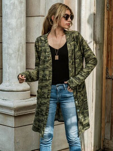 Camouflage Button Up Long Sleeve Cardigan coats Krazy Heart Designs Boutique Green Camouflage S 