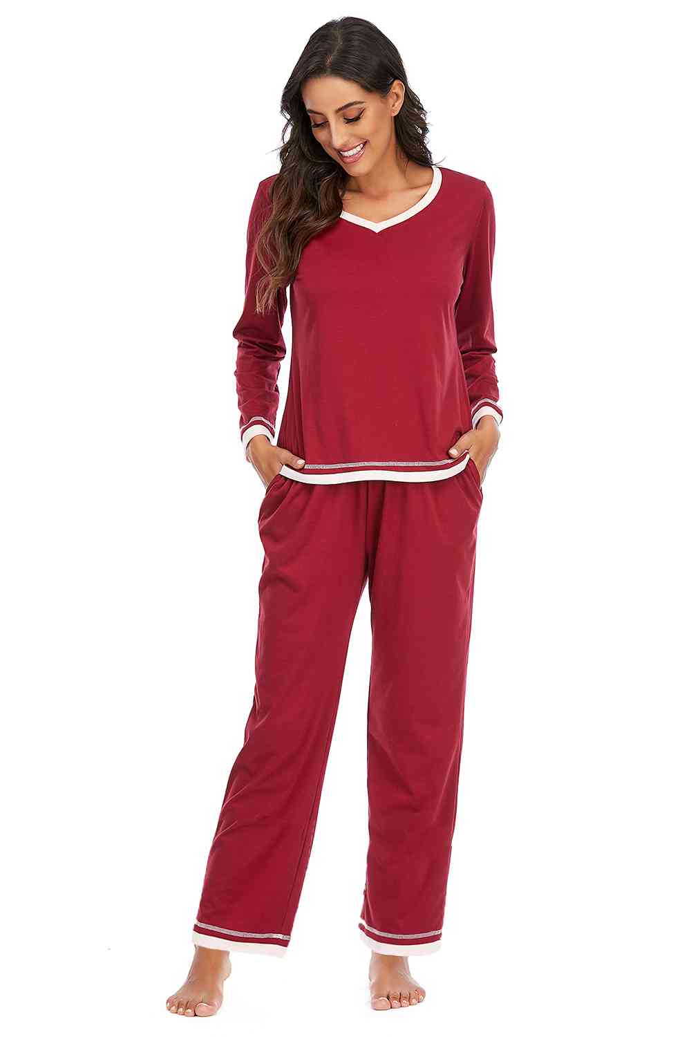 V-Neck Top and Pants Lounge Set (3 Colors) Loungewear Krazy Heart Designs Boutique   