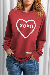 XOXO Heart Round Neck Sweatshirt Shirts & Tops Krazy Heart Designs Boutique Deep Red S 