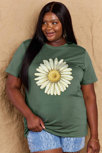 Simply Love Full Size FLOWER Graphic Cotton Tee  Krazy Heart Designs Boutique Green S 