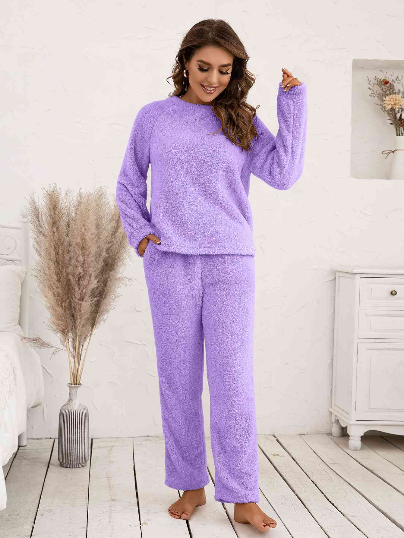 Teddy Long Sleeve Top and Pants Lounge Set (9 Colors) Loungewear Krazy Heart Designs Boutique Lavender S 