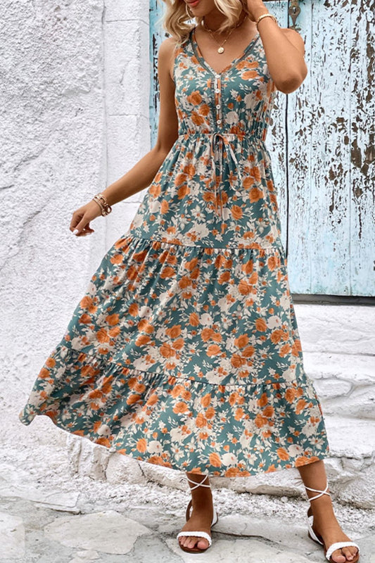 Floral V-Neck Tiered Sleeveless Dress  Krazy Heart Designs Boutique Floral S 