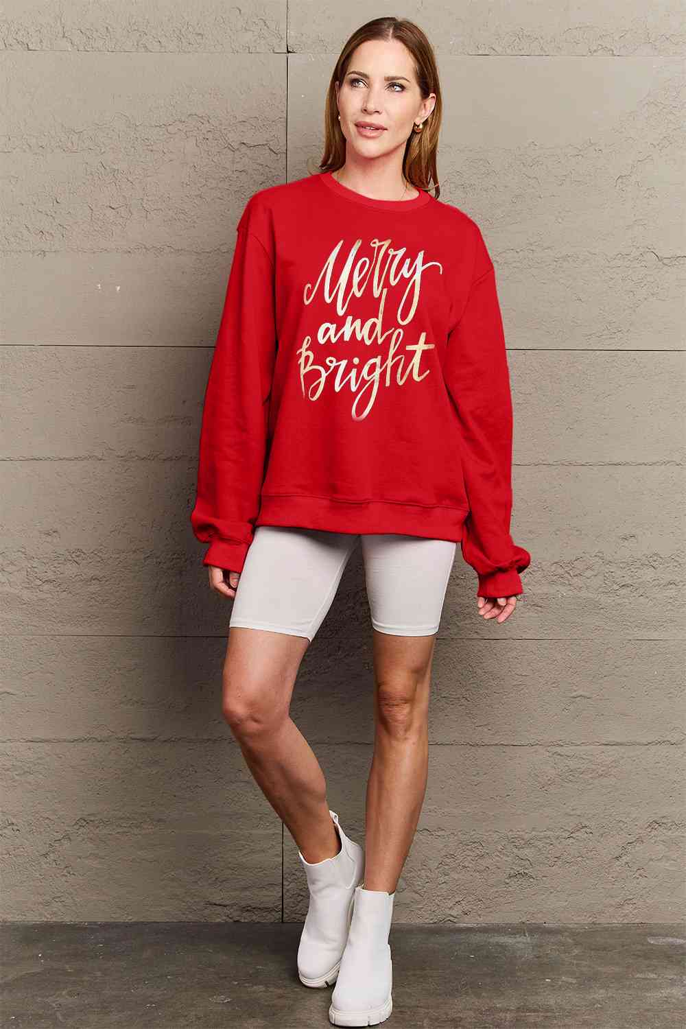 Full Size MERRY AND BRIGHT Graphic Sweatshirt  Krazy Heart Designs Boutique   