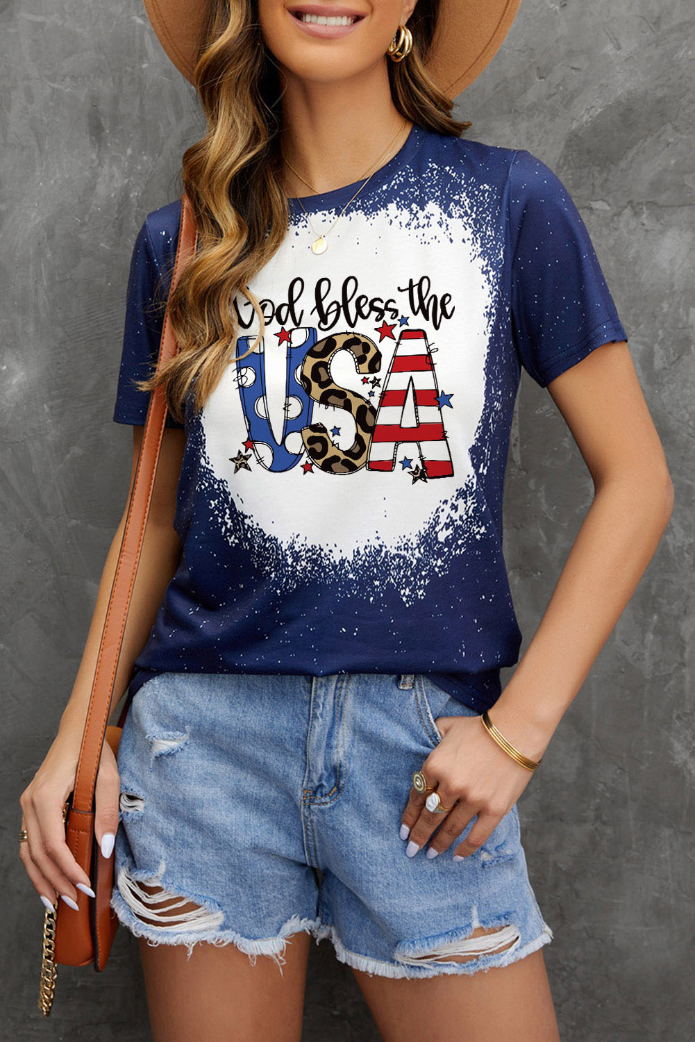 GOD BLESS THE USA Printed Tee Shirt  Krazy Heart Designs Boutique Navy S 