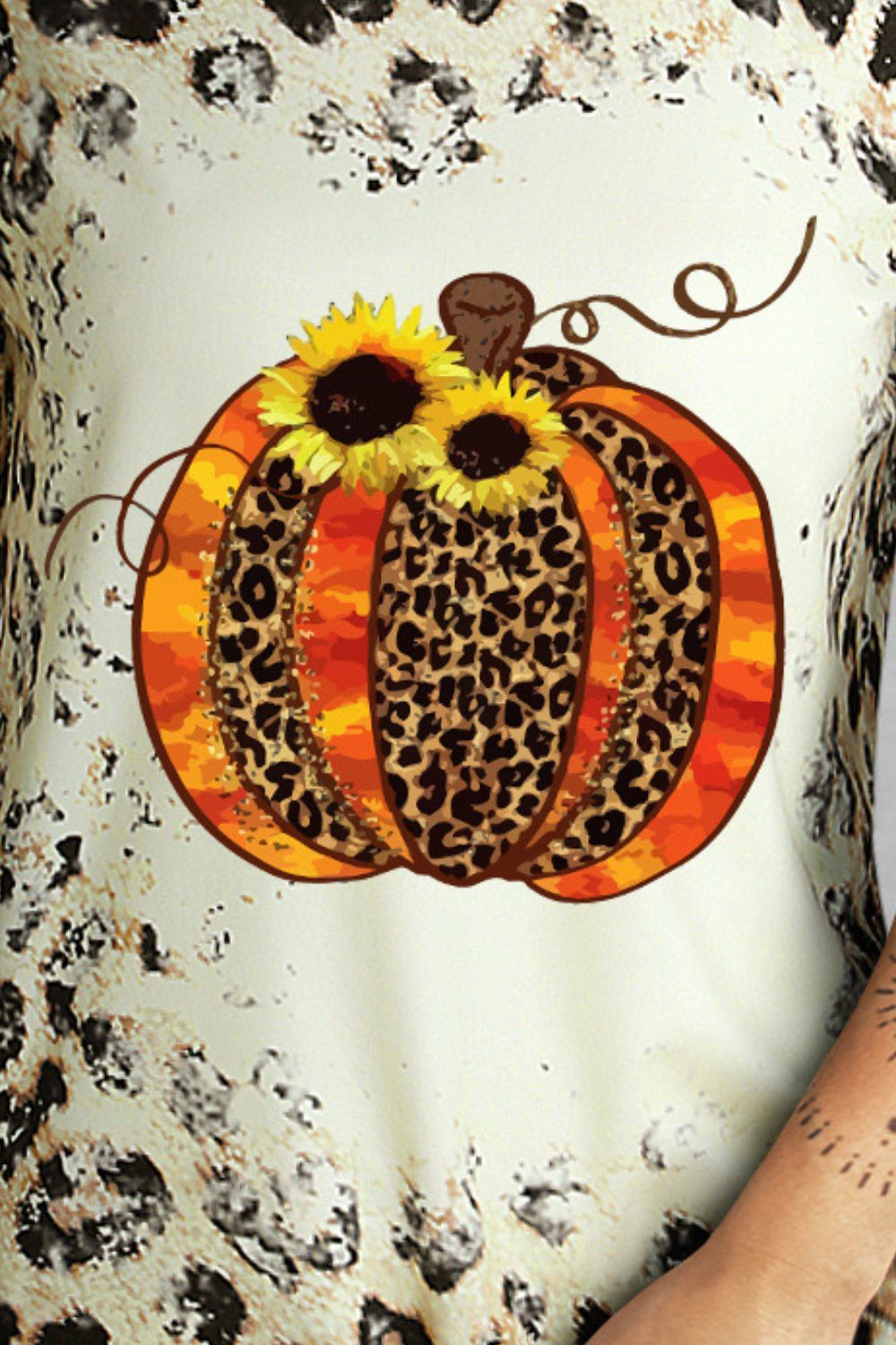 Leopard Pumpkin Graphic Round Neck Tee  Krazy Heart Designs Boutique   