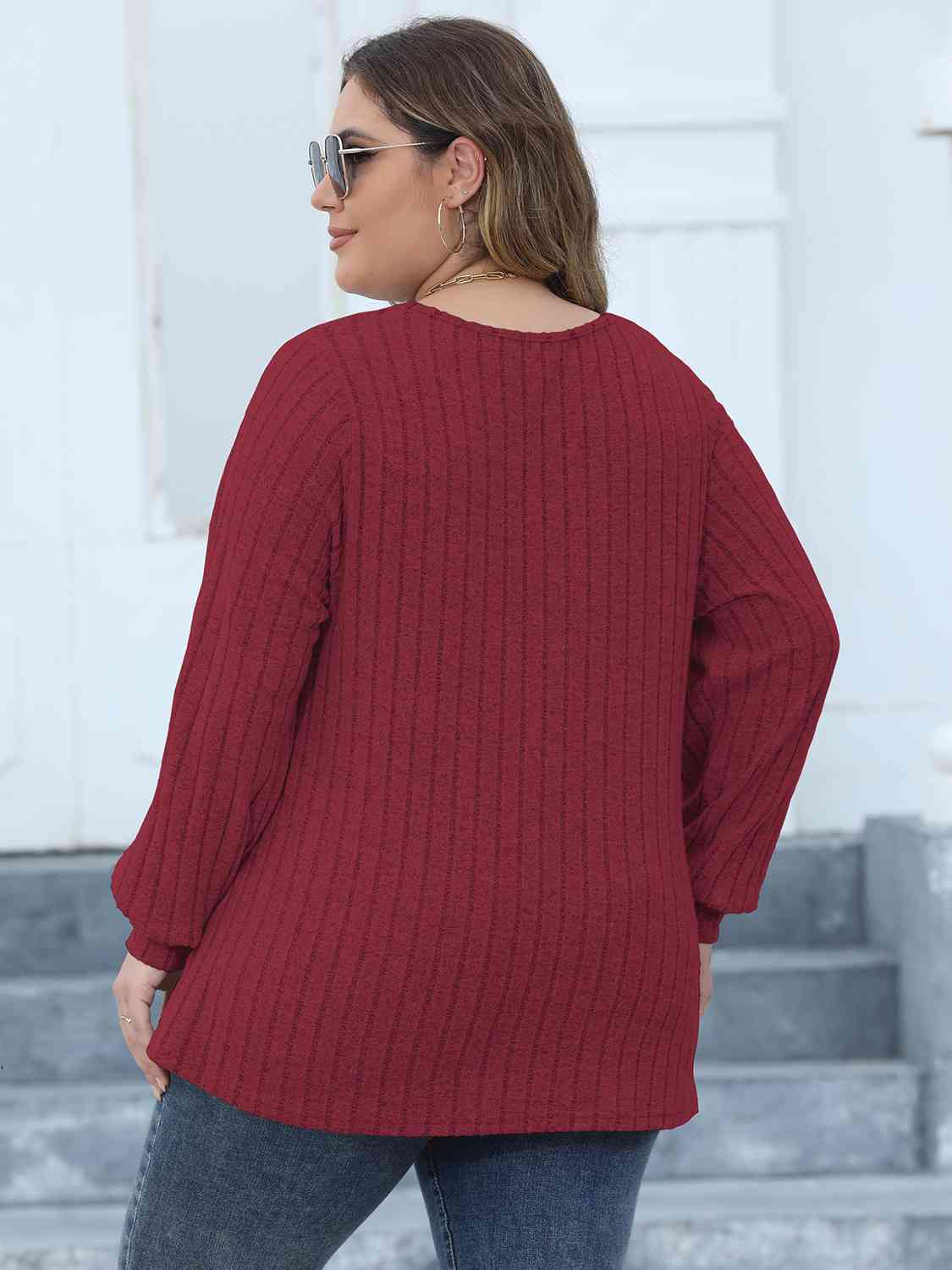 Plus Size Ribbed V-Neck Long Sleeve Top (4 Colors) Shirts & Tops Krazy Heart Designs Boutique   