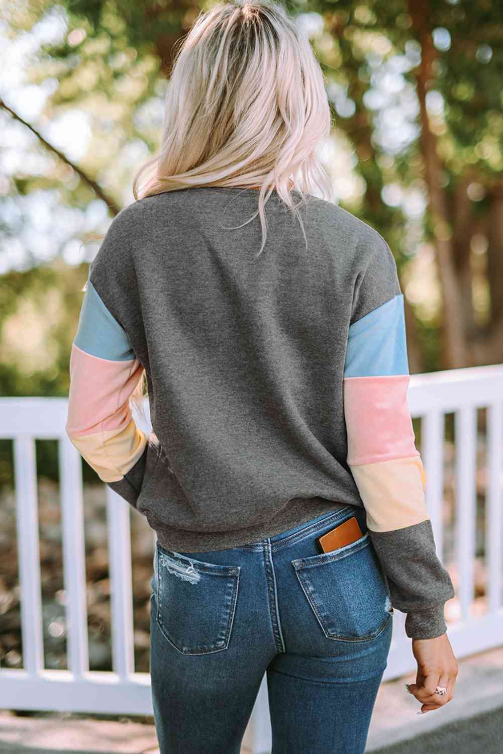 Color Block Ribbed Trim Sweatshirt Shirts & Tops Krazy Heart Designs Boutique   