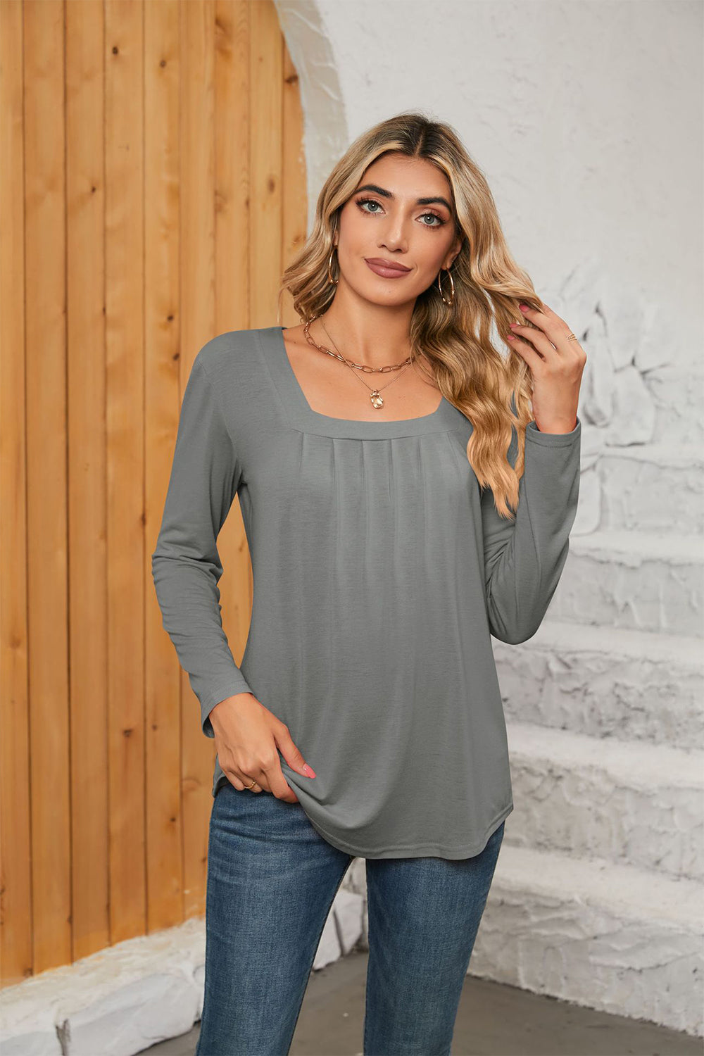 Square Neck Long Sleeve Top (7 Colors) Shirts & Tops Krazy Heart Designs Boutique Charcoal S 