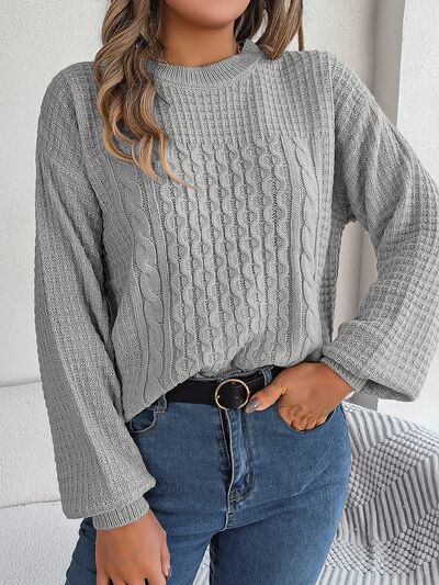 Cable-Knit Round Neck Long Sleeve Sweater (3 Colors) Shirts & Tops Krazy Heart Designs Boutique   