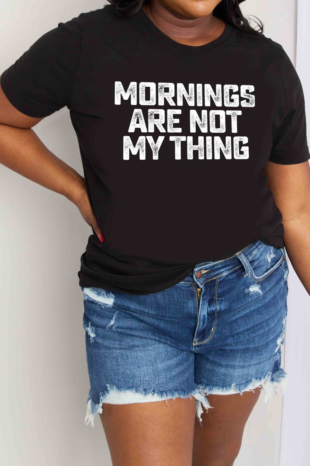 Simply Love Full Size MORNINGS ARE NOT MY THING Cotton T-Shirt (2 Colors)  Krazy Heart Designs Boutique   