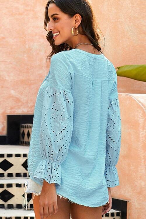 Crochet Flounce Sleeve Button Up Blouse (3 colors) Shirts & Tops Krazy Heart Designs Boutique   