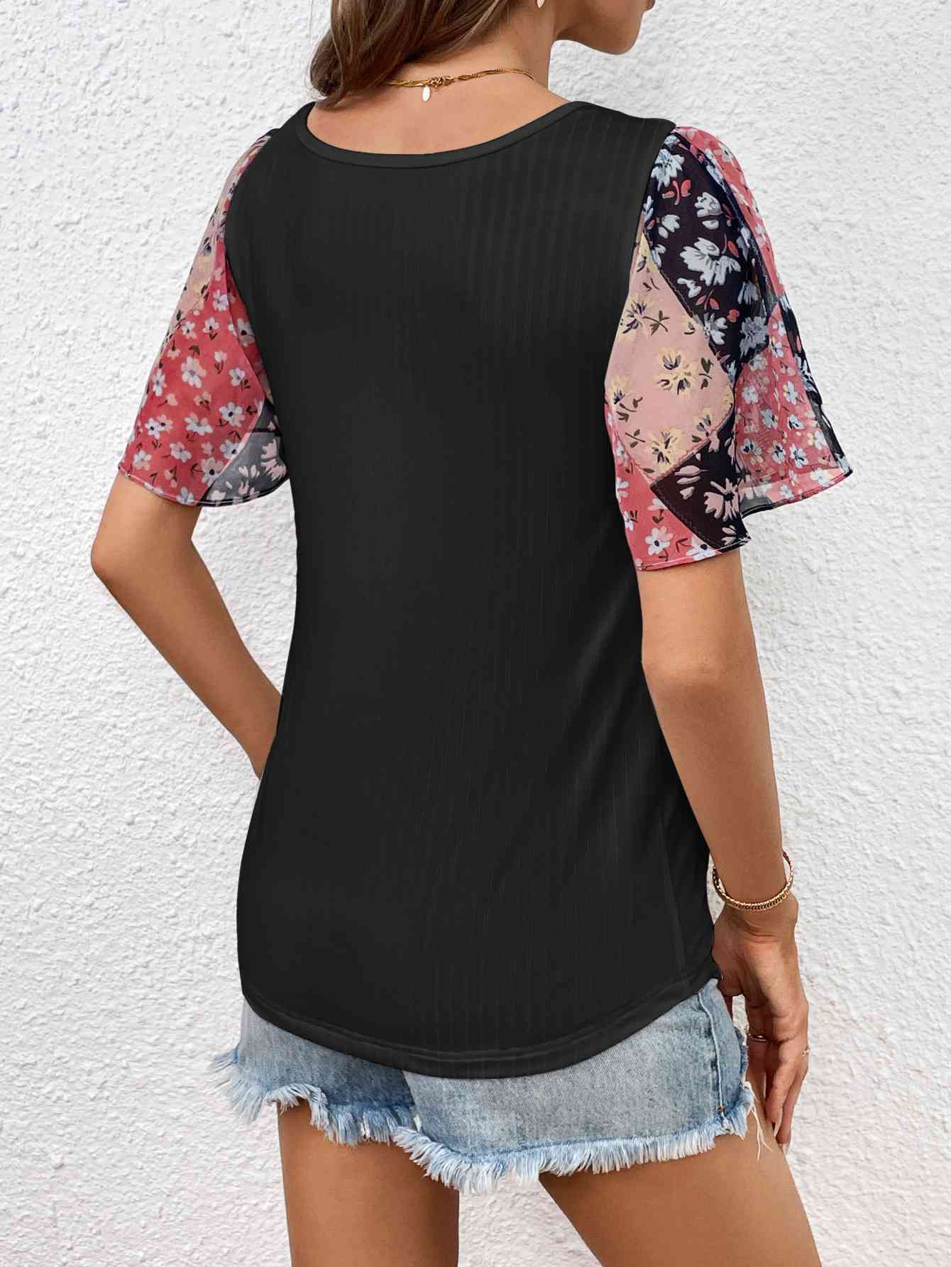 Printed Puff Sleeve Round Neck Tee (3 Colors)  Krazy Heart Designs Boutique   