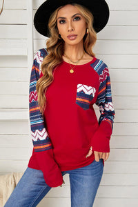 Geometric Long Sleeve Blouse With Pocket Shirts & Tops Krazy Heart Designs Boutique   