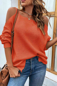 Ribbed Cold Shoulder Long Sleeve Knit Top (4 Colors) Shirts & Tops Krazy Heart Designs Boutique Orange S 