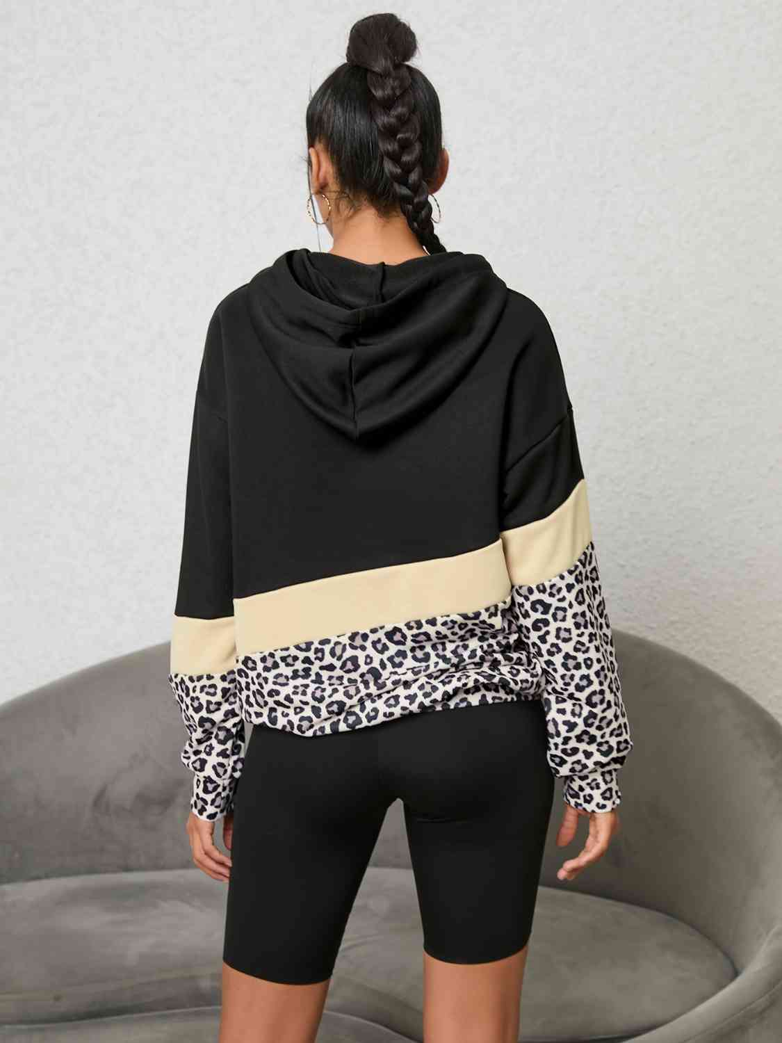 Leopard Color Block Hoodie Shirts & Tops Krazy Heart Designs Boutique   