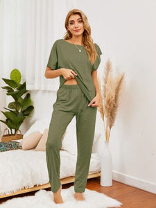 Round Neck Top and Pants Lounge Set (5 Colors) Loungewear Krazy Heart Designs Boutique Moss S 