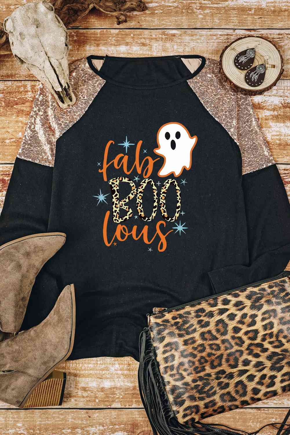 FabBOOlous Ghost Graphic Sequin Long Sleeve T-Shirt  Krazy Heart Designs Boutique   