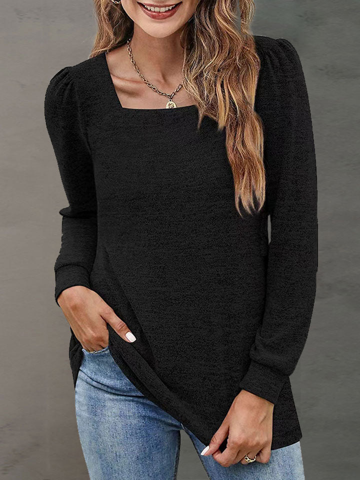 Heathered Square Neck Long Sleeve Top (7 Colors)  Krazy Heart Designs Boutique Black S 