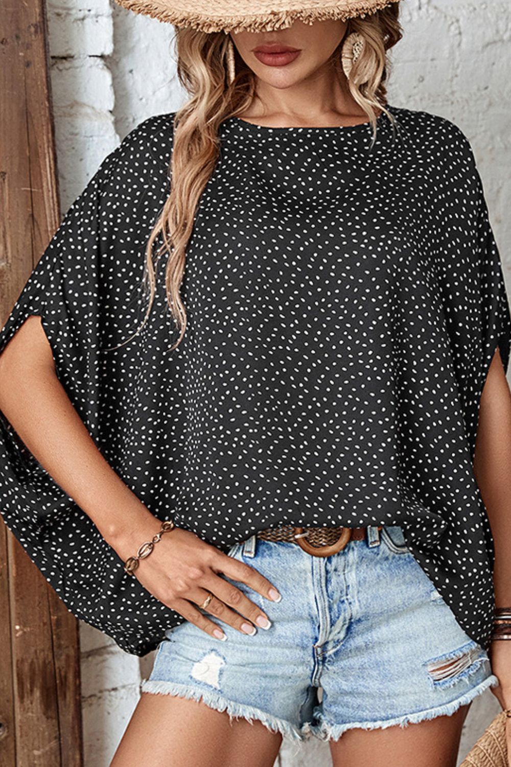Printed Dolman Sleeve Round Neck Blouse  Krazy Heart Designs Boutique   