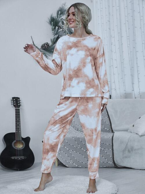 Tie-dye Round Neck Top and Drawstring Pants Set (4 Colors) Outfit Sets Krazy Heart Designs Boutique   