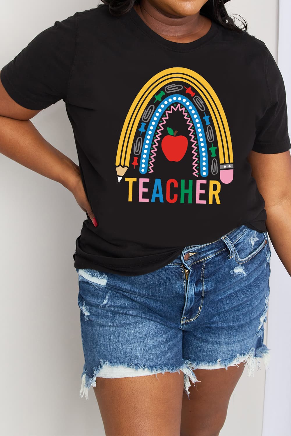 Simply Love Full Size TEACHER Rainbow Graphic Cotton Tee (2 Colors)  Krazy Heart Designs Boutique   