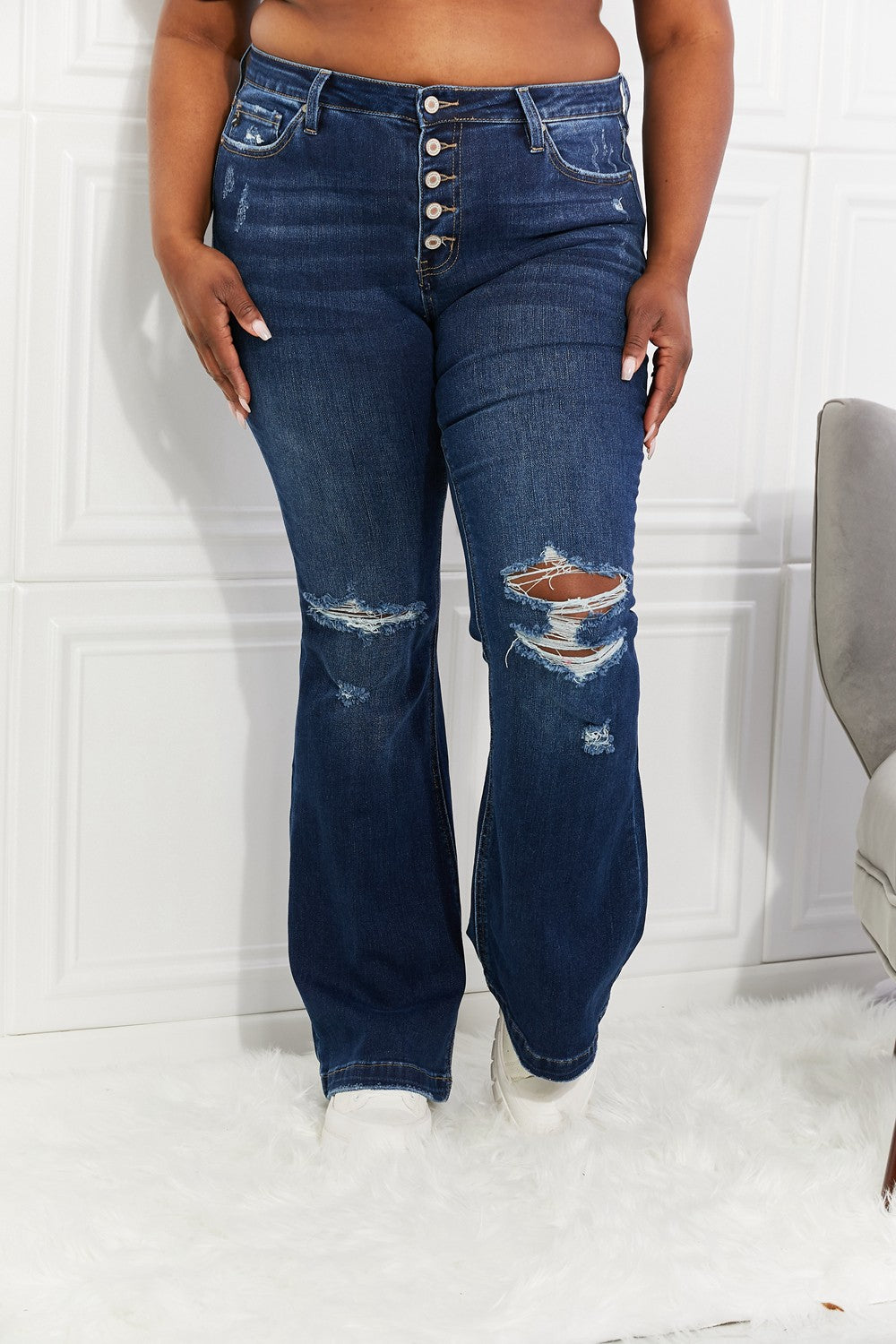 Kancan Full Size Reese Midrise Button Fly Flare Jeans  Krazy Heart Designs Boutique   