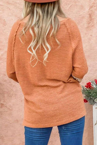 Waffle-Knit Leopard Long Sleeve Slit Blouse Shirts & Tops Krazy Heart Designs Boutique   