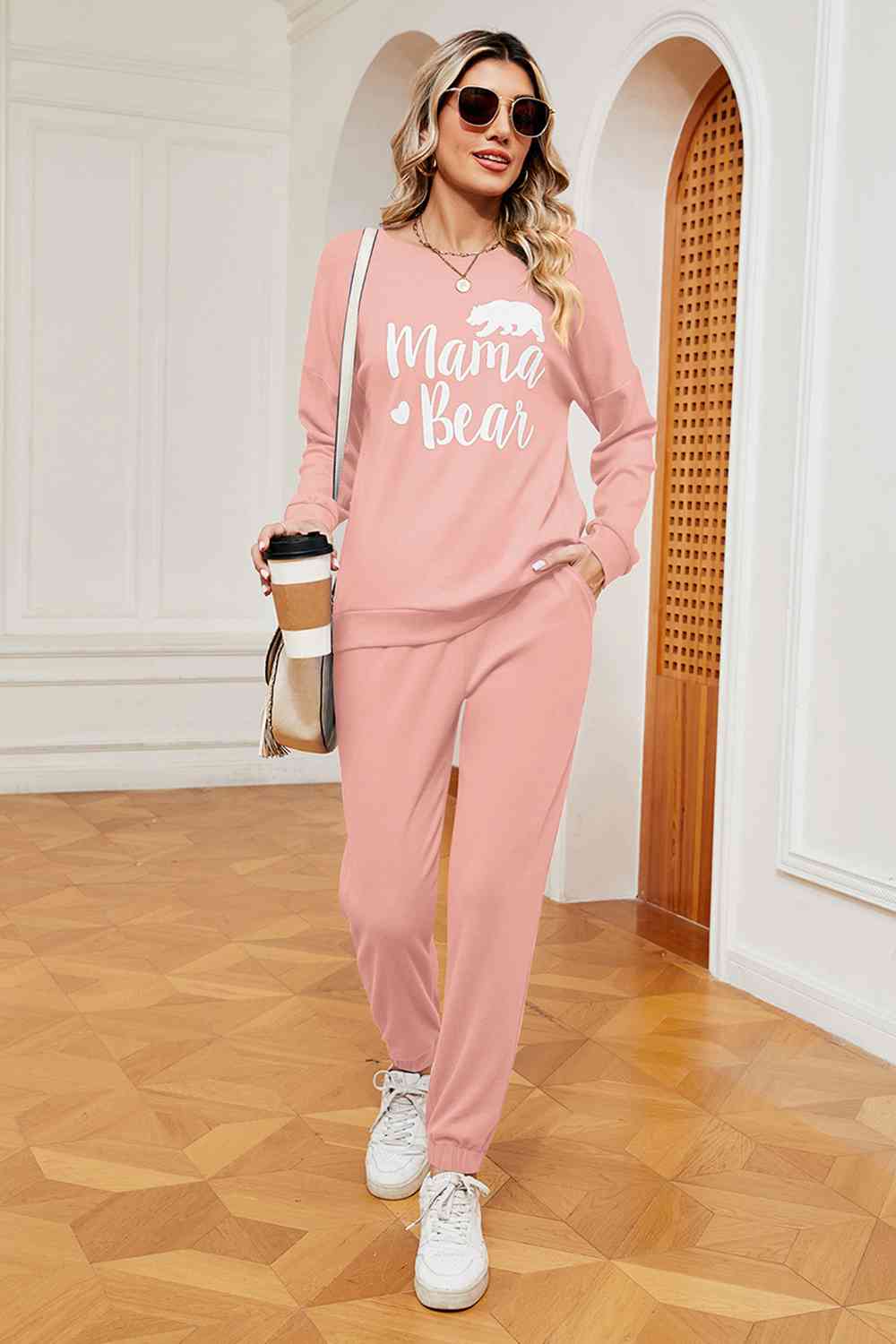 MAMA BEAR Graphic Sweatshirt and Sweatpants Set (5 Colors) Loungewear Krazy Heart Designs Boutique Blush Pink S 