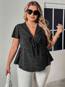 Plus Size V-Neck Front Bow Flutter Sleeve Blouse Shirts & Tops Krazy Heart Designs Boutique   