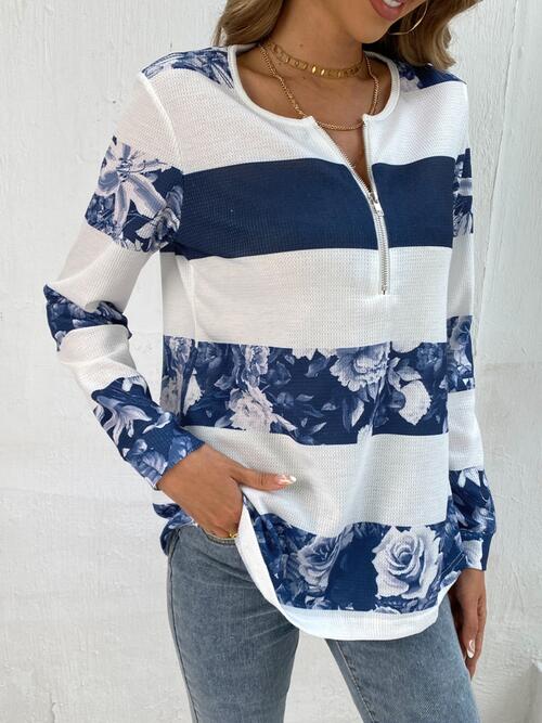 Printed Half Zip Long Sleeve Top (3 Colors) Shirts & Tops Krazy Heart Designs Boutique   