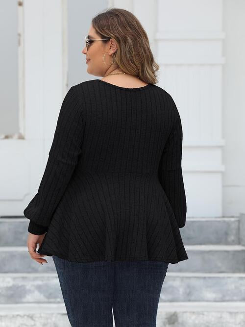 Plus Size Ribbed V-Neck Long Sleeve Blouse (4 Colors) Shirts & Tops Krazy Heart Designs Boutique   