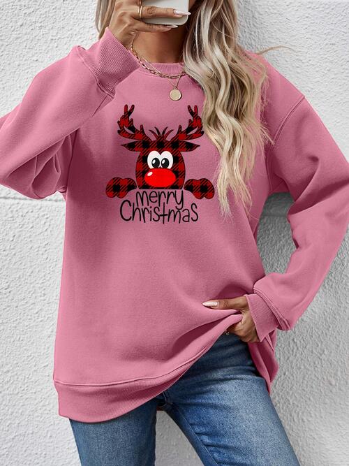 MERRY CHRISTMAS With Reindeer Sweatshirt (9 Colors)  Krazy Heart Designs Boutique Moonlit Mauve S 