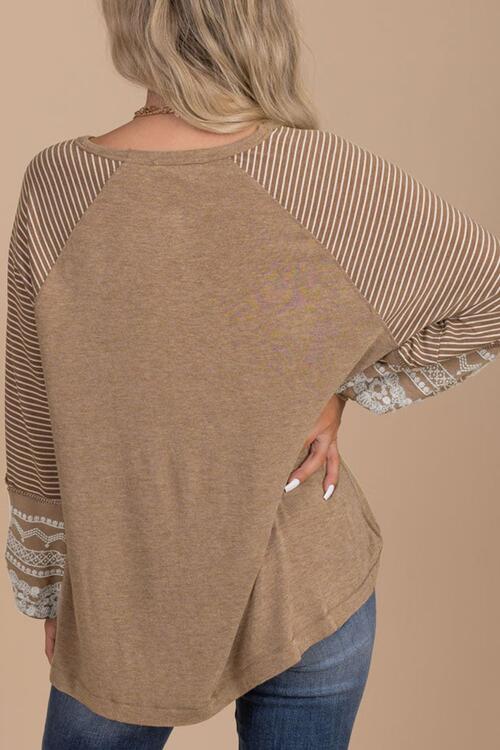 Striped Round Neck Long Sleeve Blouse Shirts & Tops Krazy Heart Designs Boutique   