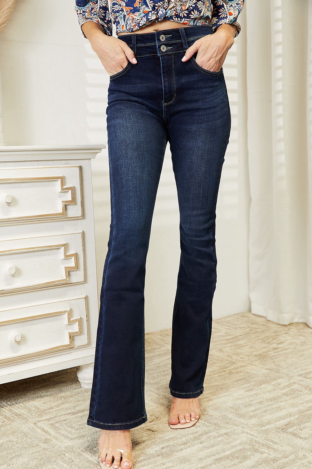 Kancan Full Size High Rise Wide Waistband Bootcut Jeans  Krazy Heart Designs Boutique Dark 1(24) 