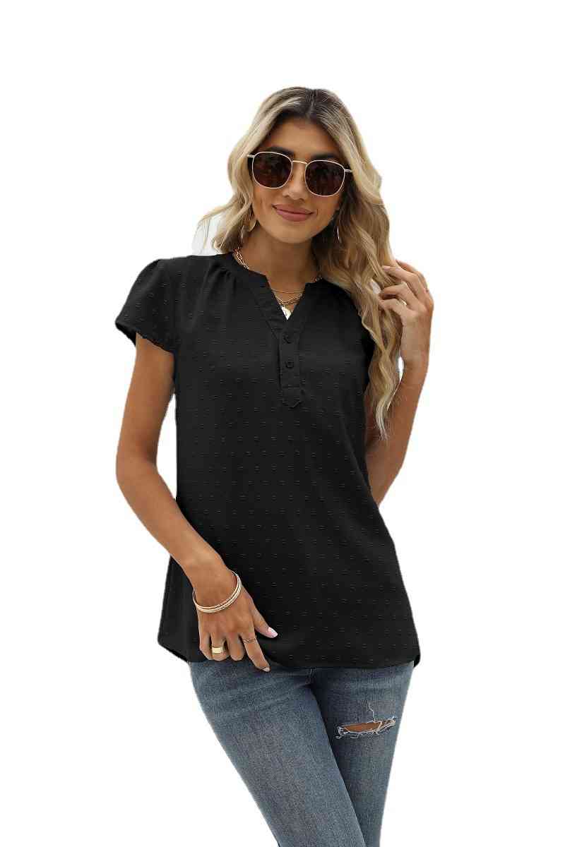 Swiss Dot Notched Neck Short Sleeve Top (9 Colors)  Krazy Heart Designs Boutique   