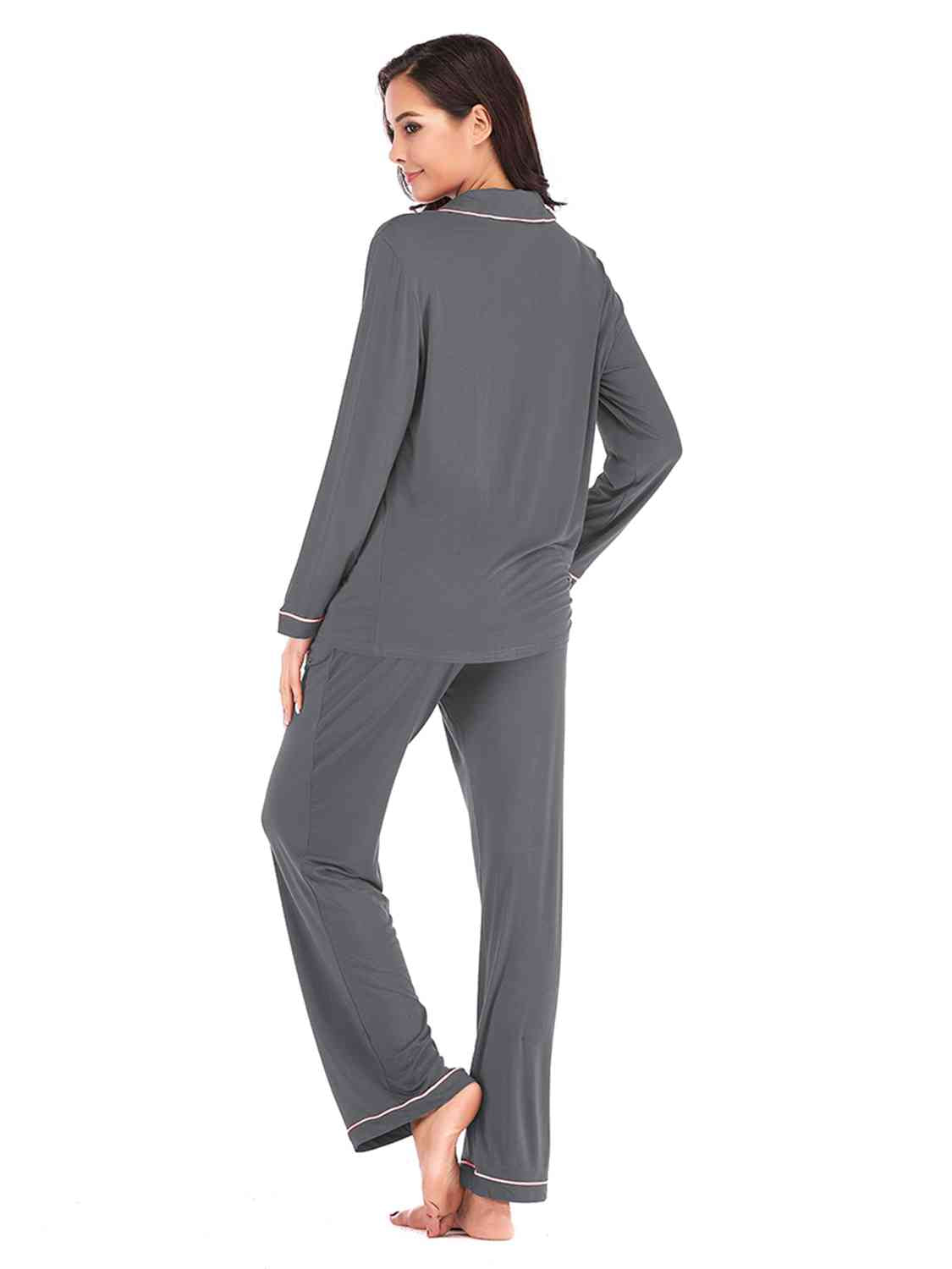 Collared Neck Long Sleeve Loungewear Set with Pockets (9 Colors) Loungewear Krazy Heart Designs Boutique   