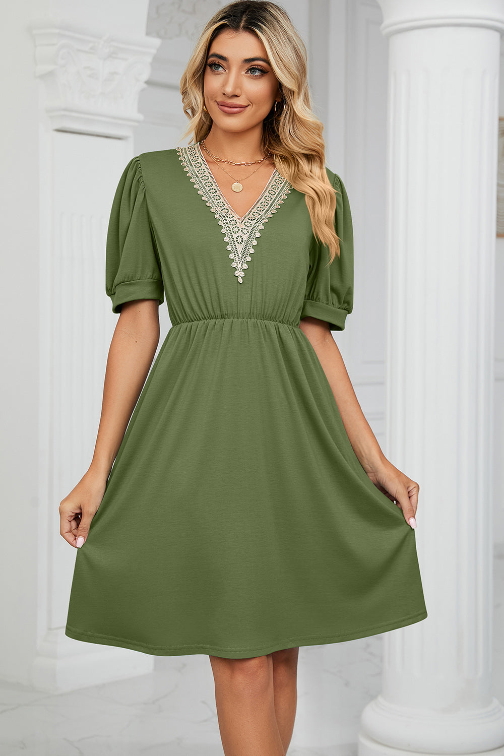 V-Neck Puff Sleeve Dress (8 Colors) Dress Krazy Heart Designs Boutique   