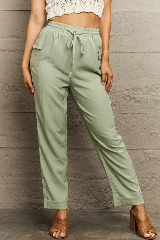 Tie Waist Long Pants  Krazy Heart Designs Boutique Light Green S 