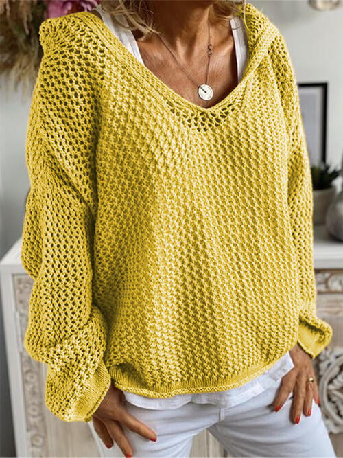 Openwork Hooded Long Sleeve Sweater (5 Colors) Shirts & Tops Krazy Heart Designs Boutique Banana Yellow S 