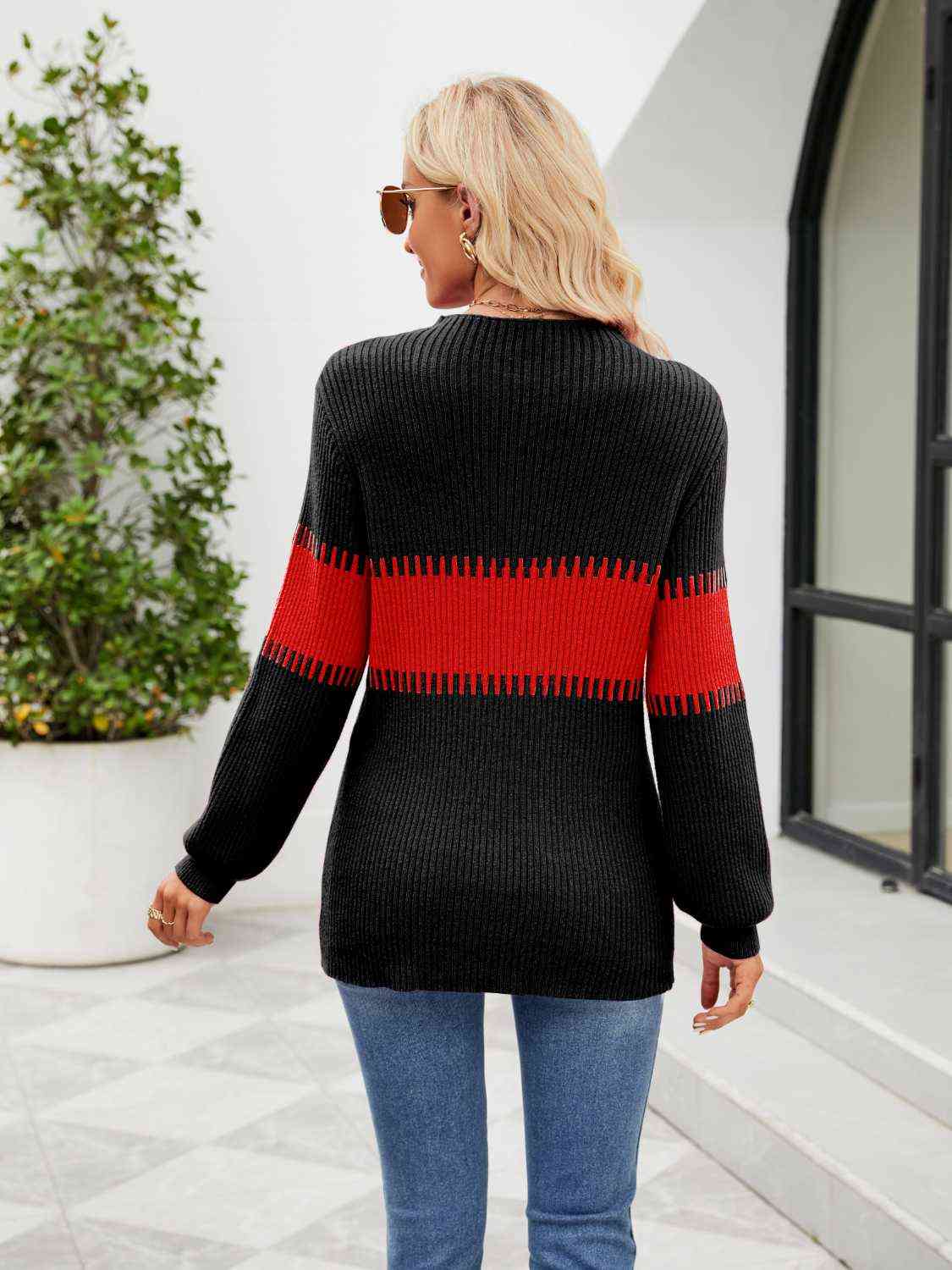 Contrast Round Neck Sweater (3 Colors)  Krazy Heart Designs Boutique   