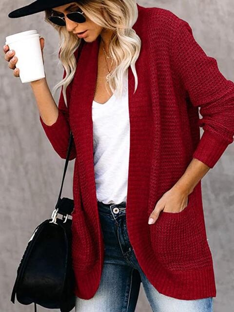 Open Front Long Sleeve Cardigan (6 Colors)  Krazy Heart Designs Boutique Deep Red S 