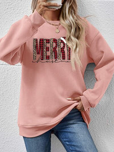 MERRY CHRISTMAS Round Neck Long Sleeve Sweatshirt (9 colors) Shirts & Tops Krazy Heart Designs Boutique Blush Pink S 