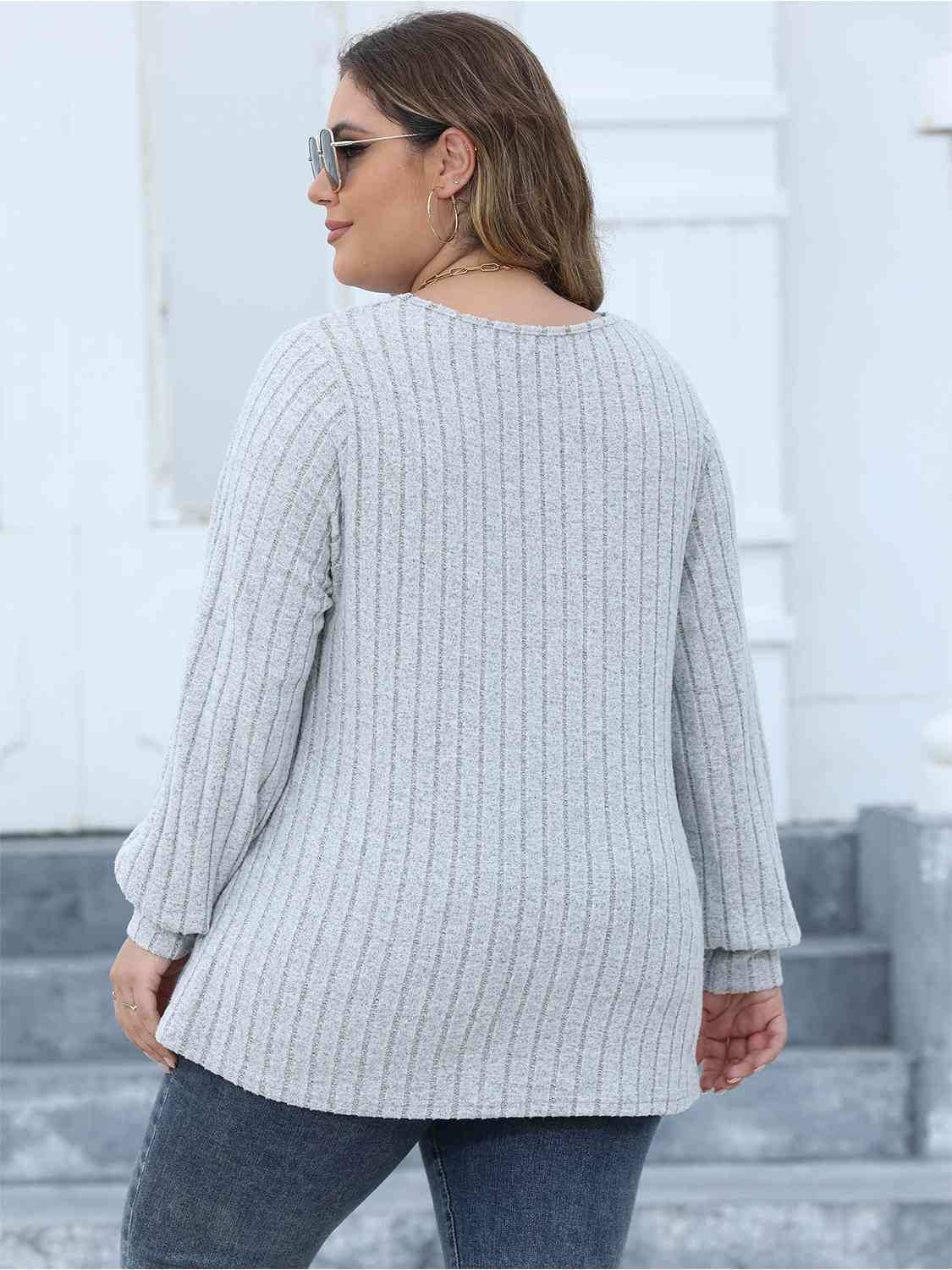 Plus Size Ribbed V-Neck Long Sleeve Top (4 Colors) Shirts & Tops Krazy Heart Designs Boutique   